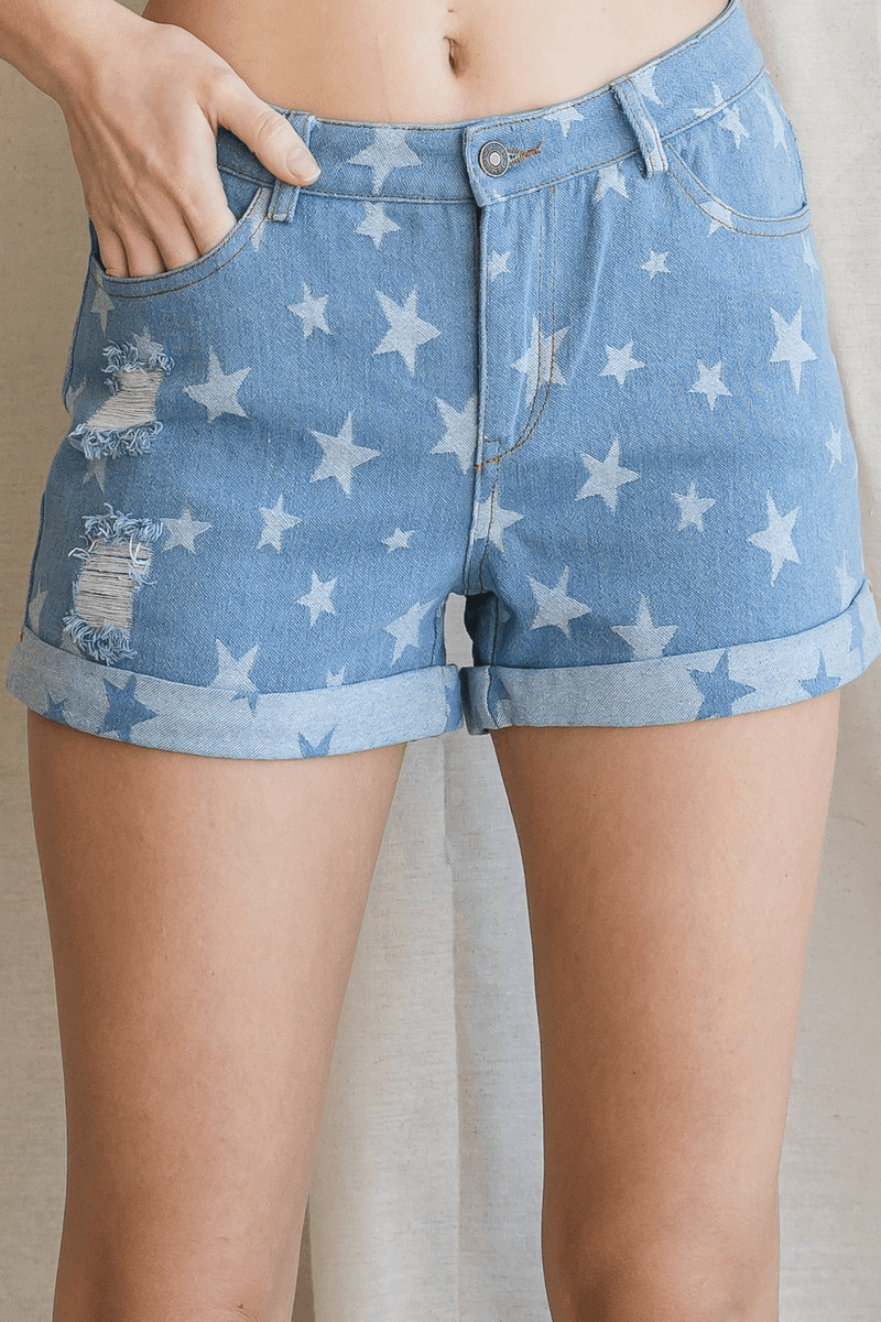 Star Cuff Denim Shorts - Lady Dorothy Boutique
