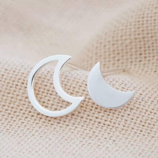 Sterling Silver Mismatched Moon Earrings - Lady Dorothy Boutique