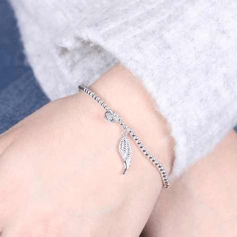 Sterling Silver Plated Beaded Angel Wing Charm Bracelet - Lady Dorothy Boutique