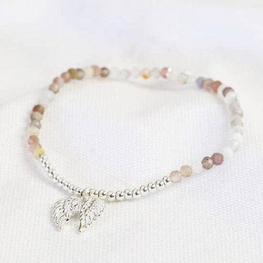 Stone Bead and Wing Charm Bracelet Silver - Lady Dorothy Boutique