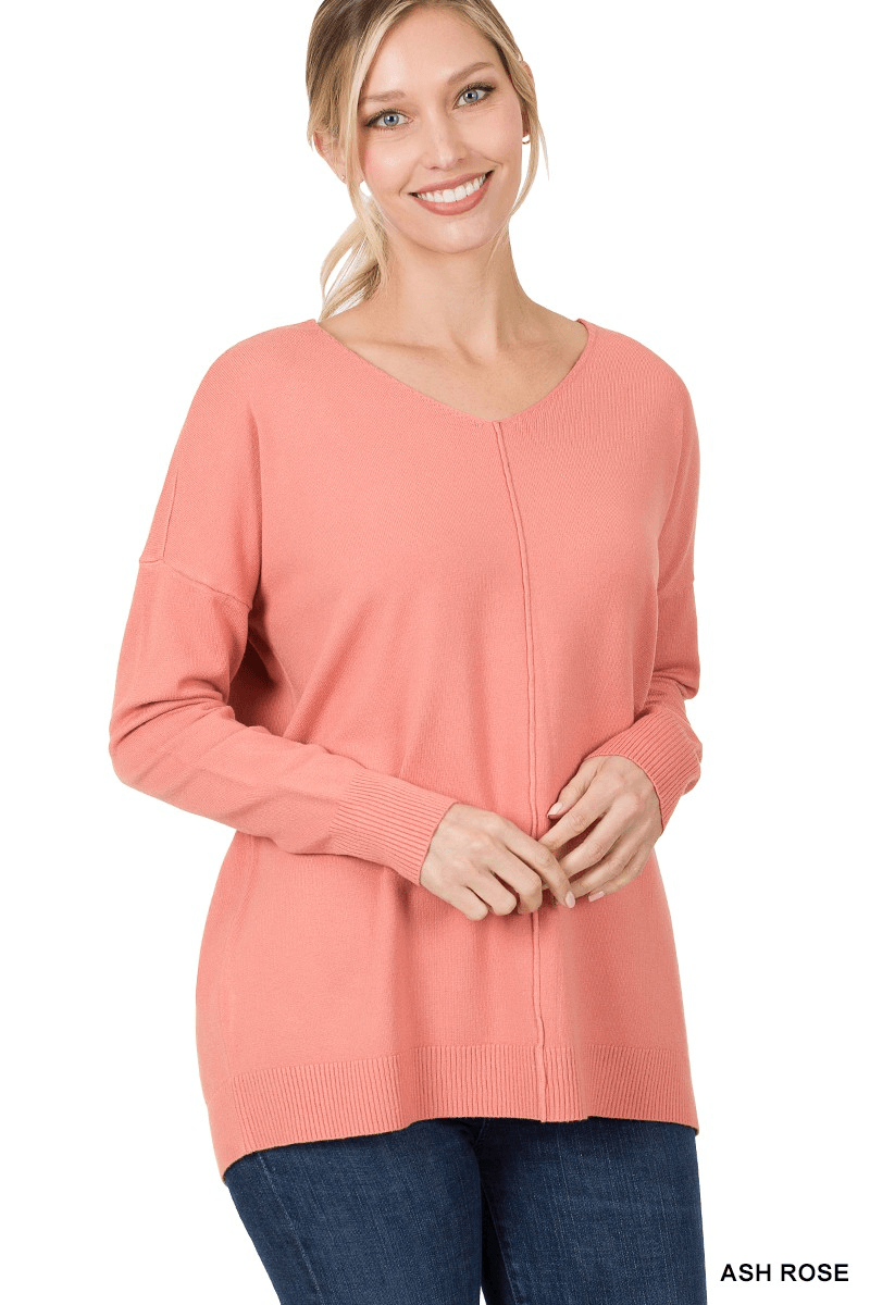 V Neck Seam Sweater - Lady Dorothy Boutique
