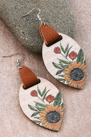 Wood & Leather Flower Earrings - Lady Dorothy Boutique