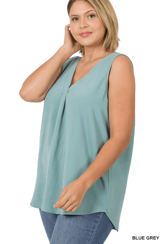 Woven V Neck Sleeveless Top - Lady Dorothy Boutique
