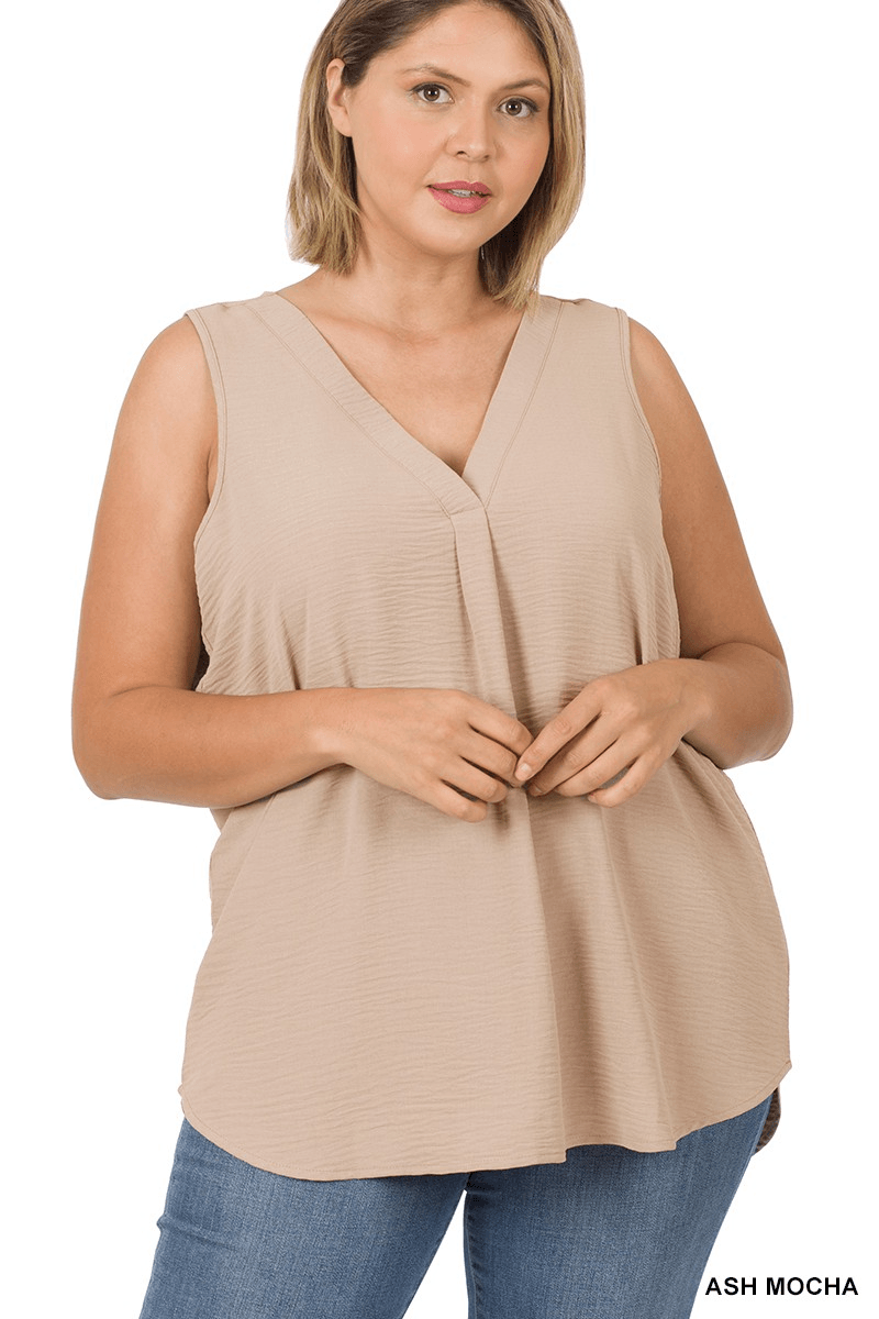 Woven V Neck Sleeveless Top - Lady Dorothy Boutique
