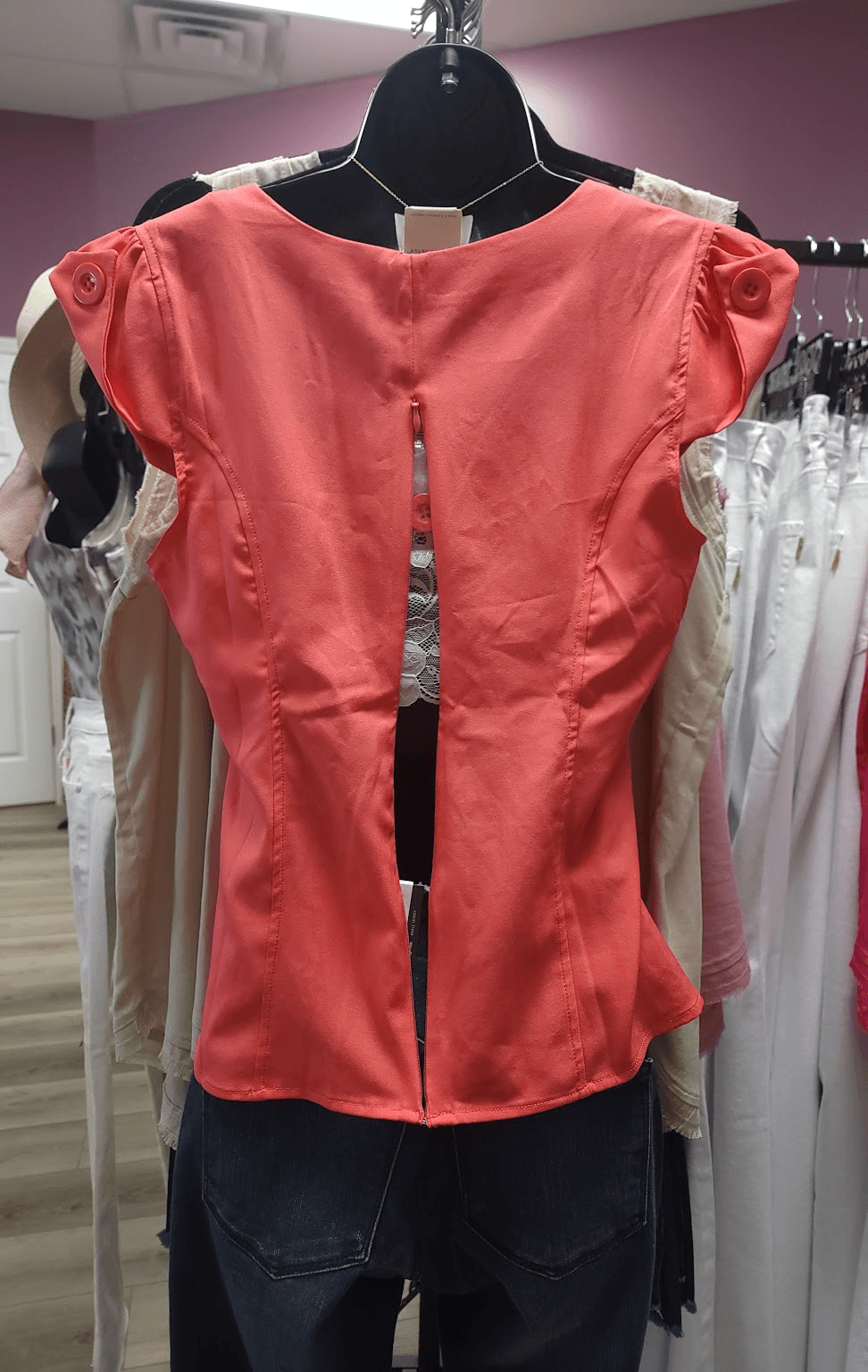 Zipper Back Button Sleeve Top - Lady Dorothy Boutique